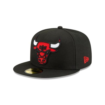 Black Chicago Bulls Hat - New Era NBA Threads 59FIFTY Fitted Caps USA6493750